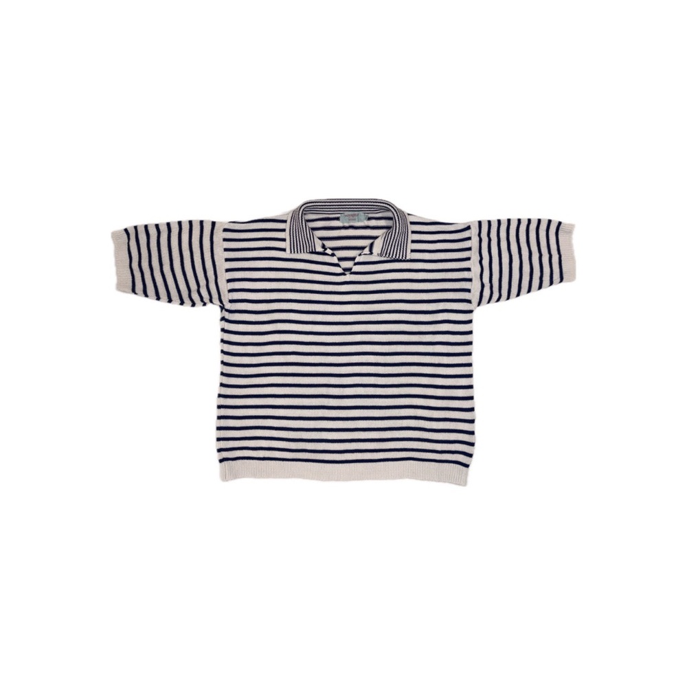Voyageur by Mersea Women’s Knit Breton Stripe Polo Sweater in Navy Ivory – Large